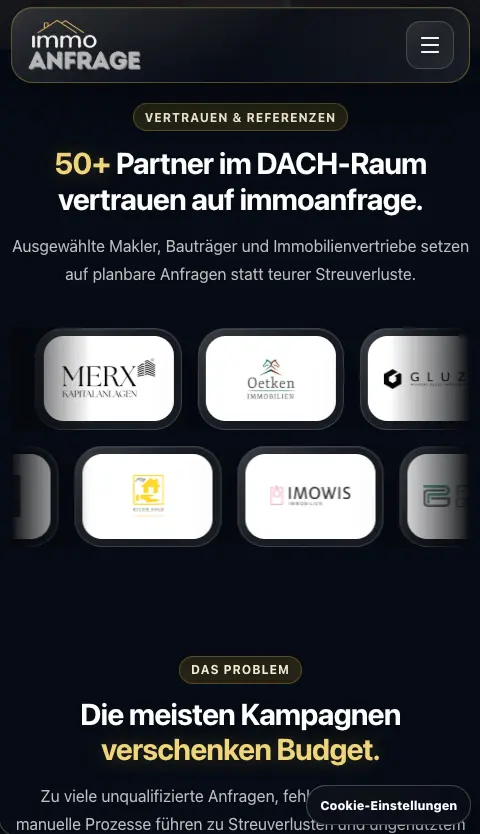 Mobile Ansicht der ImmoAnfrage Landingpage